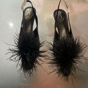 Sam Edelman Black Feathered Slingback Heels